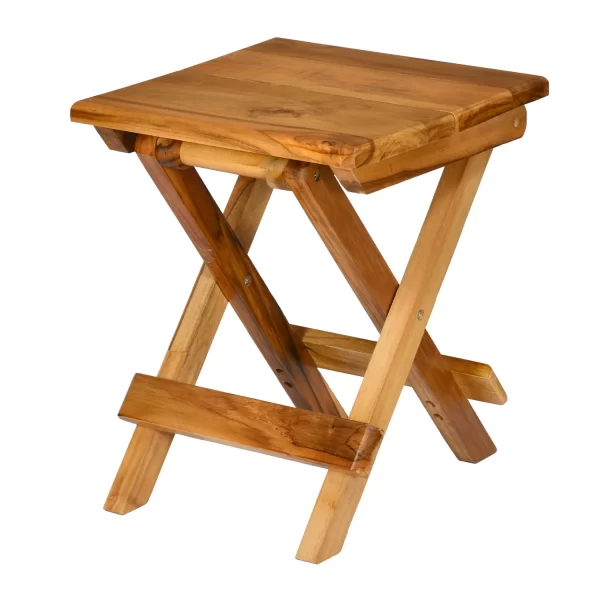 Pablo Teak Wood Folding Stool (Natural Walnut) - Image 2